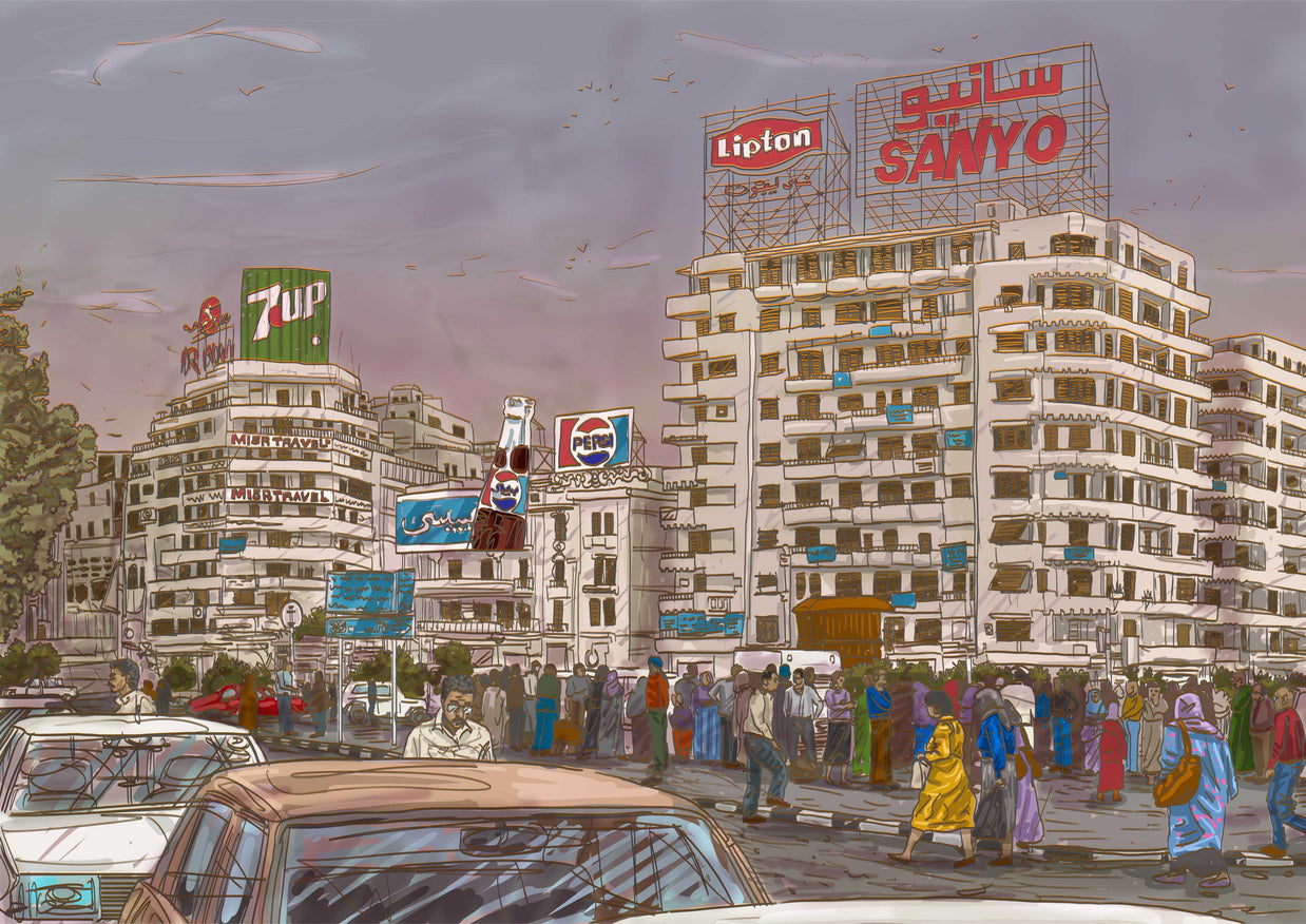 Retro Cairo Mid-Century Wall Art by Mohamed Khaled | Large Framed Canvas Print