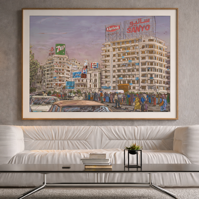 Retro Cairo Mid-Century Wall Art by Mohamed Khaled | Large Framed Canvas Print