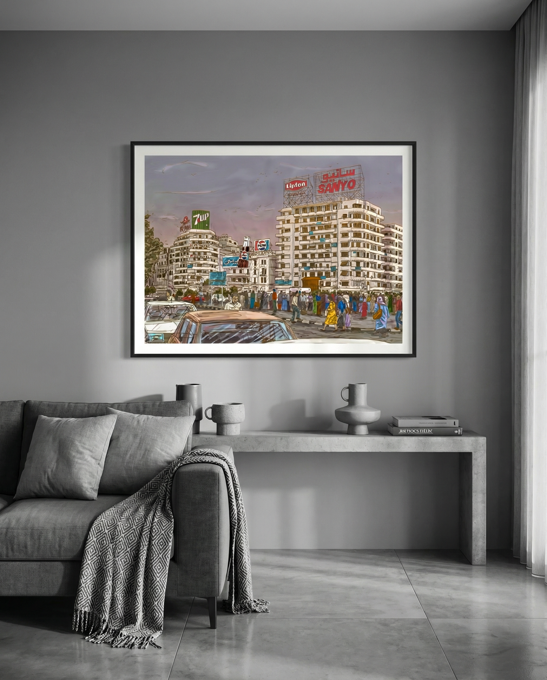 Retro Cairo Mid-Century Wall Art by Mohamed Khaled | Large Framed Canvas Print